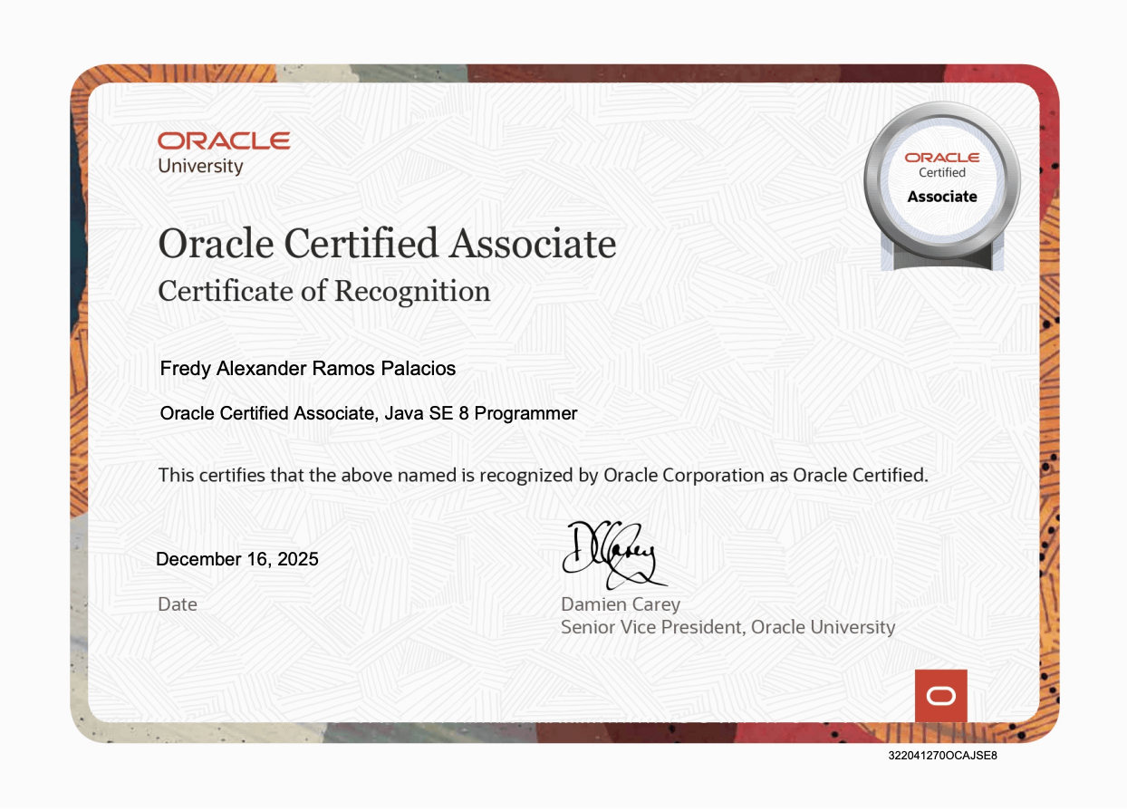 Oracle Certified Associate Java SE 8 Certificate